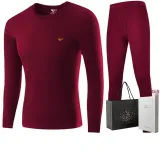 Men's Crew Neck Clothing Sets (Burgundy) 100% cotton Antibacterial Soft/Shopping Bag Included