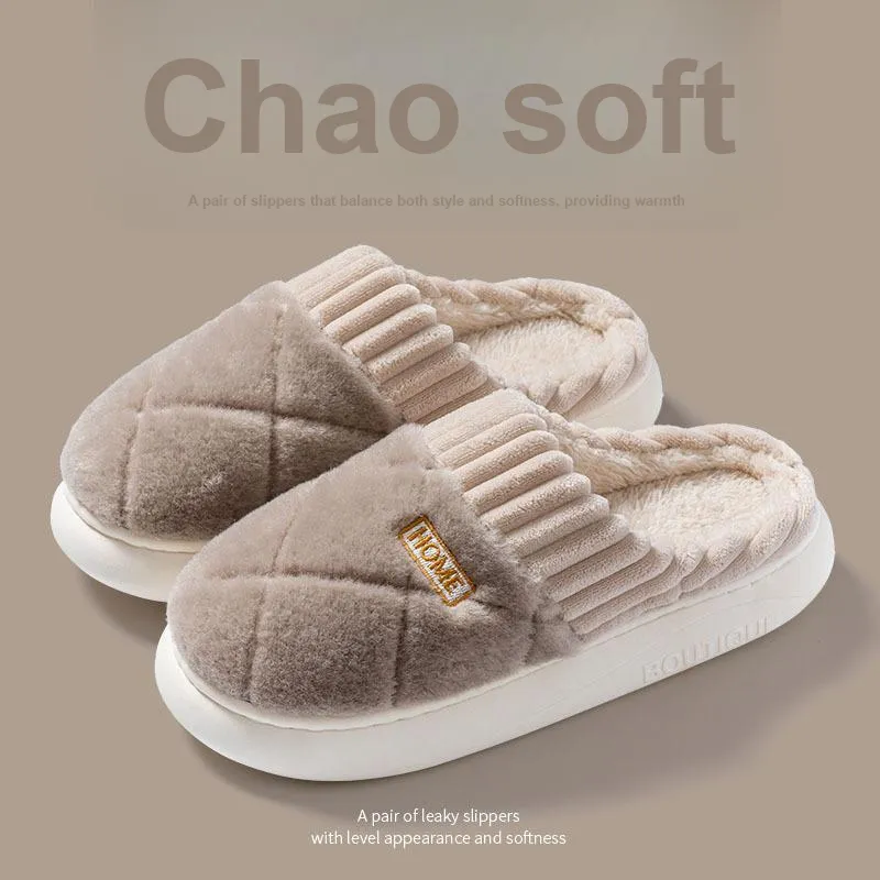 Yu Pu Cotton Slippers Winter Indoor Home Slip Resistant Platform Thickened And Fleece Lined Warm Couple Padded Shoes-3