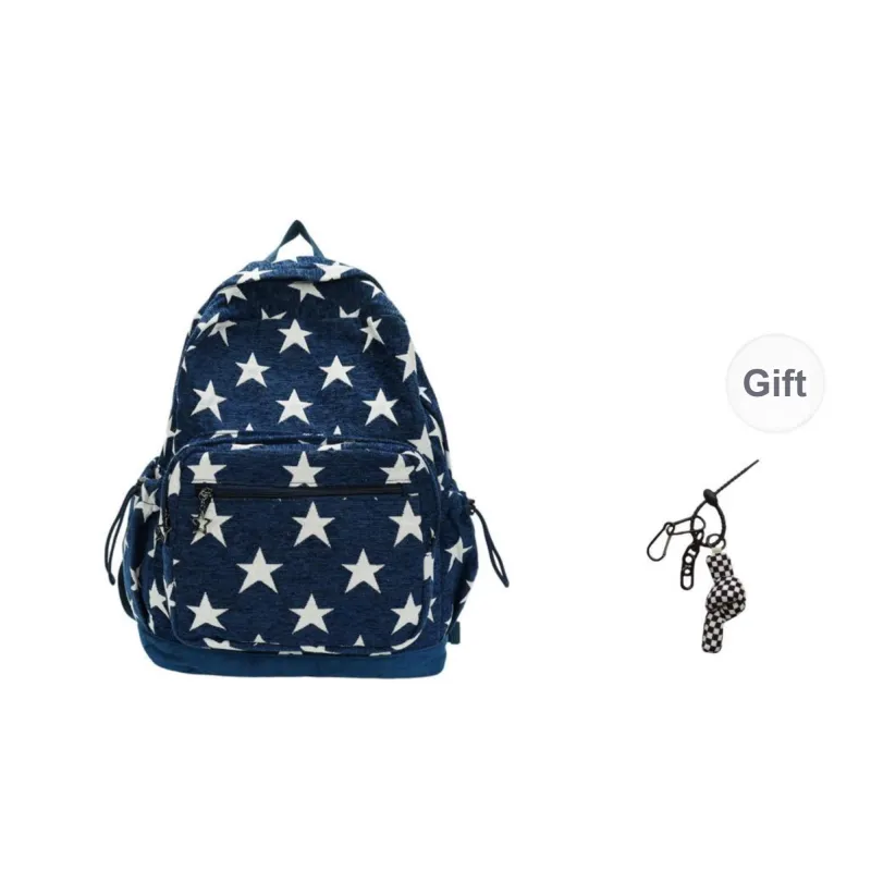 KAMLUI Polyester Backpack Unisex Star Red/Star Blue/Stripes Gray-7