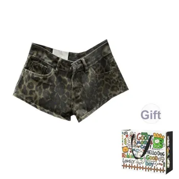 PZHK Denim Shorts Women's Leopard Print Shorts Shopping Bag