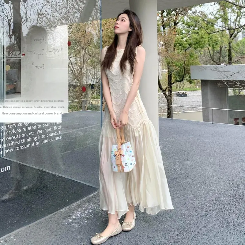 FLIM Sleeveless Dresses Women's Apricot-2