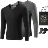 V-Neck Fleece-Lined 2 Pack (Black+Dark Gray) with 2 Pack Socks+Shopping Bag Included
