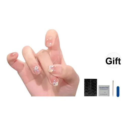 OUYUJI Ручной Готовый товар Съемный False Nail False Nail Миндаль Средний LADDER Квадрат Круглый Розовый Смузи