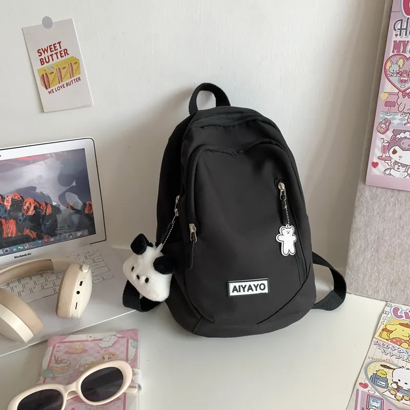OUZIHUANG Nylon Fabric Backpack Regular Women's Black/White/Red/Purple/Pink-5