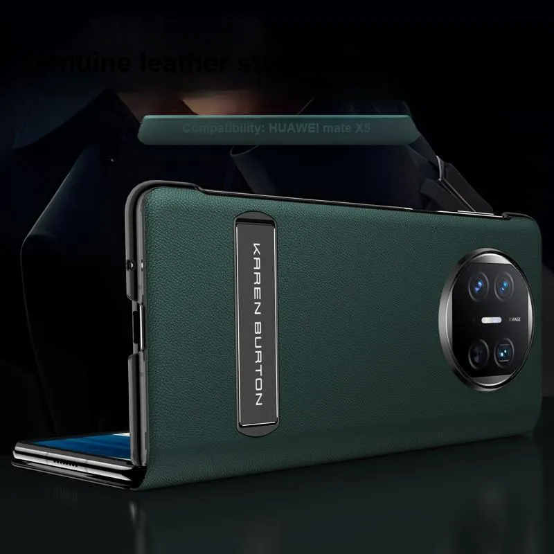 KAREN BURTON Genuine Leather Material Fully Enclosed Flap Impact Resistant Protective Case Huawei Mate X5/X3-6