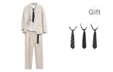 Clothing Sets (Ecru Business Suit+Ecru Suit Pants) with Free Tie