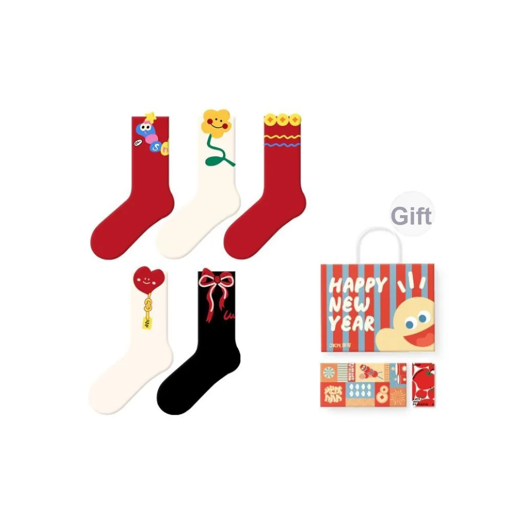 JKN Mid Calf Socks 2025 Little Man Stamping Wedding Socks Unisex Box 5 Pack