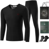 Crew Neck Set (Black) Thickened and Fleece-Lined/Includes 2 Pack Socks+Shopping Bag