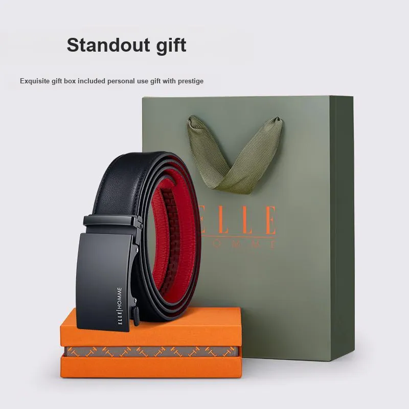 ELLE HOMME Top Grain Cow Leather Trendy Casual Students Belt Men's Gunmetal Width 3.5cm-1