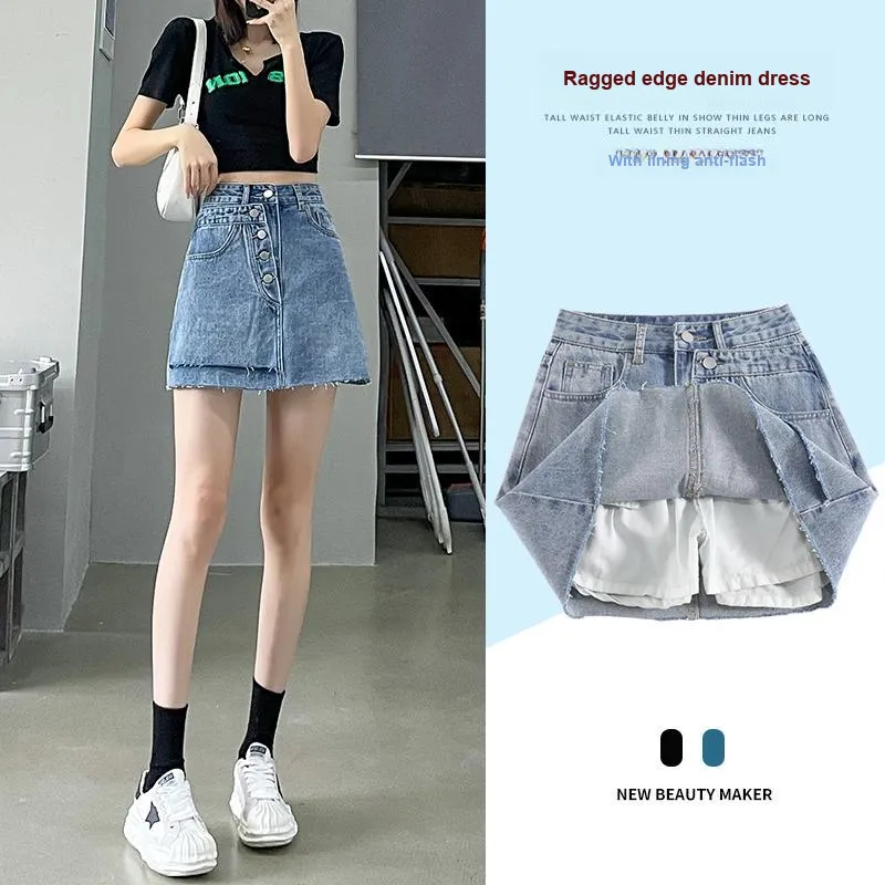 FAWENXIANGZI Denim Short Skirts Women's-3