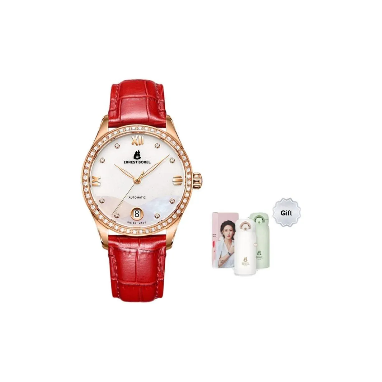 ERNEST BOREL Galaxy Collection Автоматический Механический Механизм Женские Часы Часы 35 мм 35 Белый Циферблат