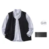 Black+Blue White Stripes Shirt (Includes Brooch)
