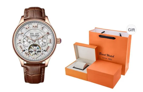 LOUIE JUELEN Automatic Mechanical Movement Genuine Leather Strap Watch Men's Watches White Dial