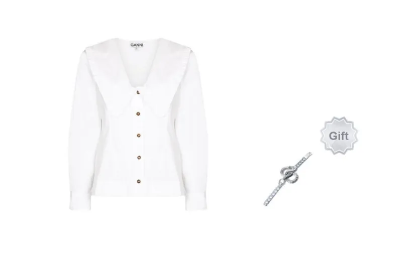 GANNI Cotton Poplin Shirt 'Bright White'-6