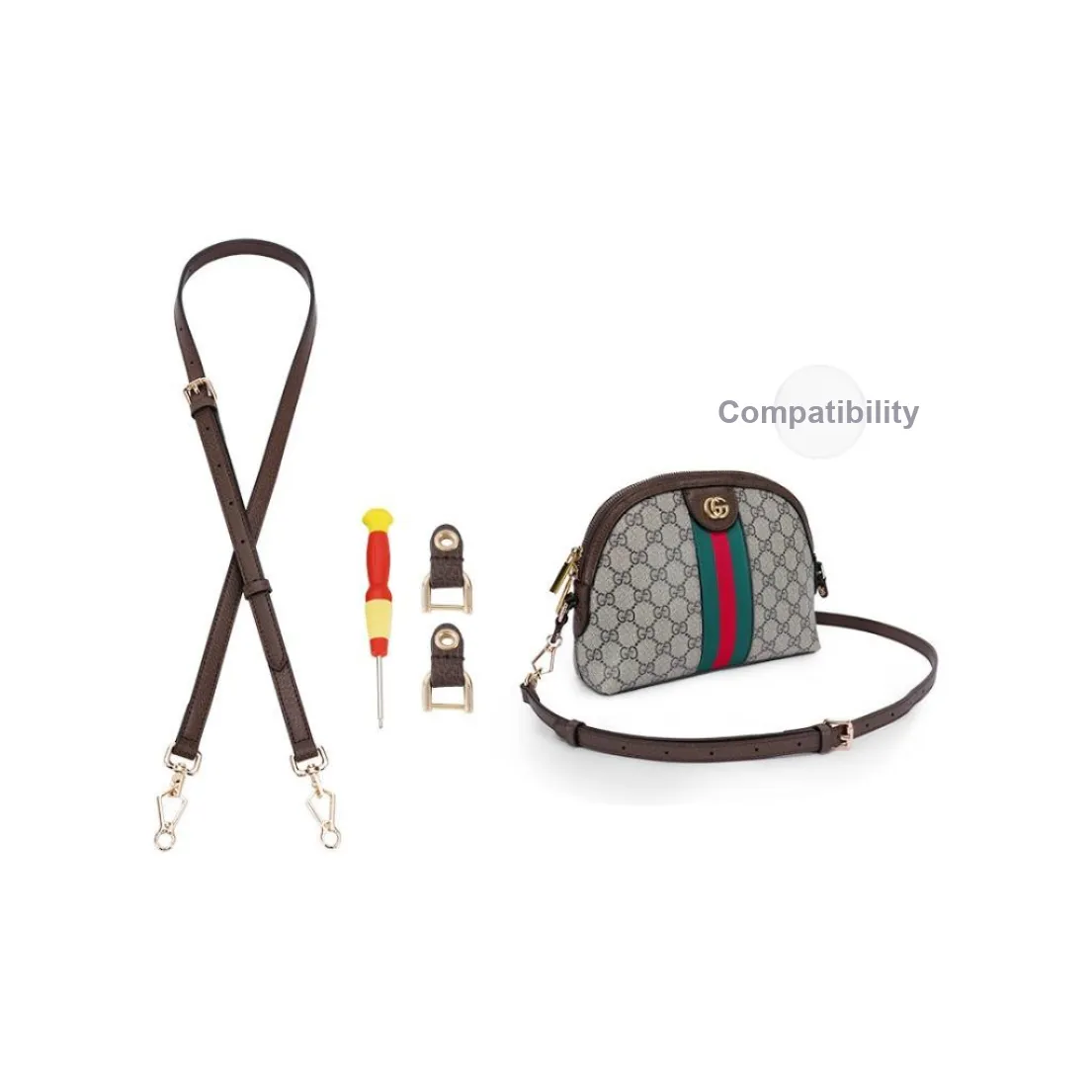 Lan Bao Fan Cow Leather Metal Crossbody Bag Strap Replacement Women's Brown