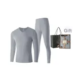 Men's V-Neck Clothing Sets (Lilac Gray) Dralon Heat/Seamless Antibacterial
