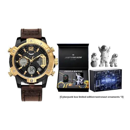 FEIKE Mecha Storm Collection Кварцевый механизм Кожаный ремешок Часы Мужские Золотистый циферблат FK038