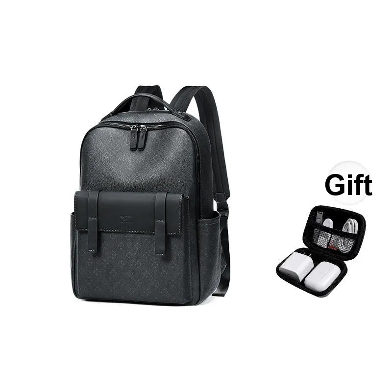 SEPTWOLVES Synthetic Leather High School Student Backpack Laptop Bag Unisex QPL Men's Black-0