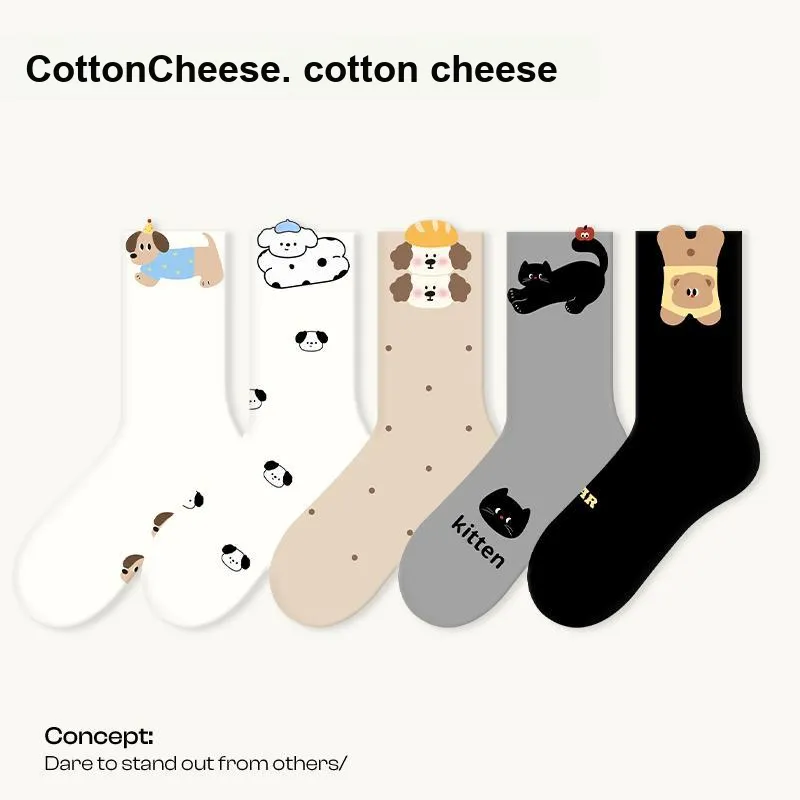 COTTON CHEESE Mid Calf Socks Unisex 5 Pack Starfall Dream Isle-1