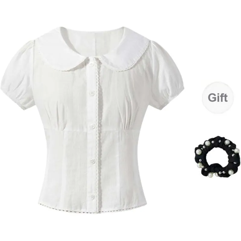 WUSHANSHAN Shirts Women's White+Hair Tie Comes With-0
