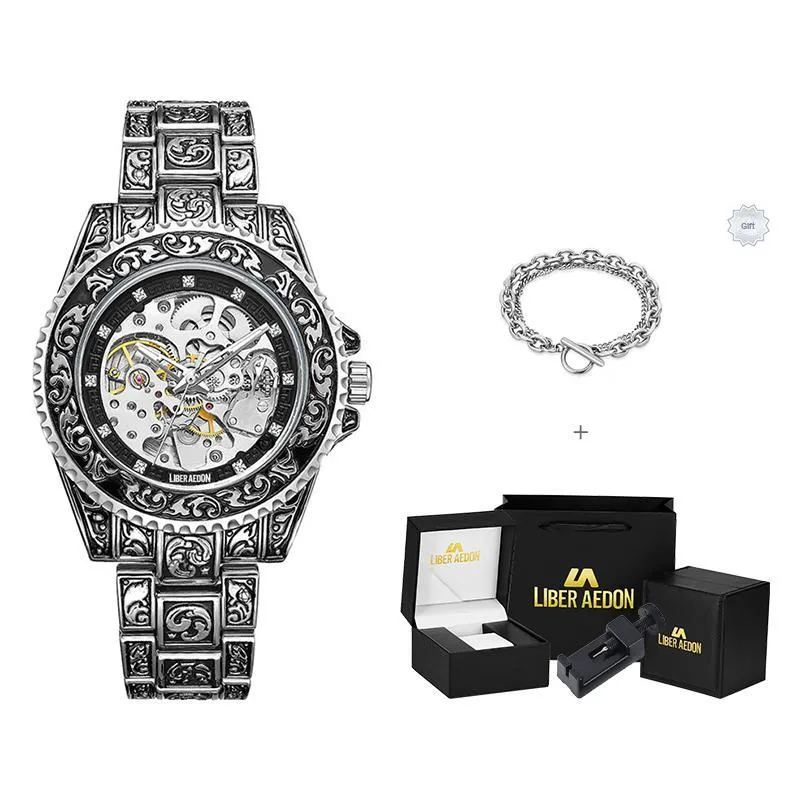 LIBER AEDON Mechanical Movement Cut Out Dial Men's Watches-0