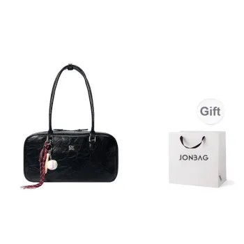 JONBAG Top Grain Cow Leather Vintage Shoulder Bag Versatile Premium Feel Large Size Women's Black Oil Wax