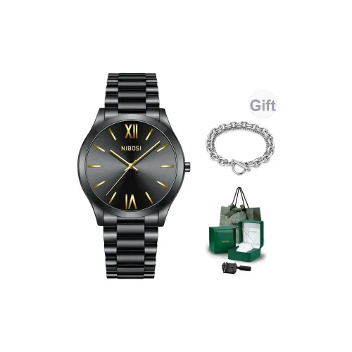 NIBOSI 1985 Кварцевый механизм ремешок из нержавеющей стали часы для мужчин черный циферблат