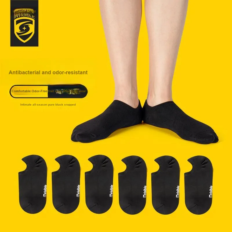 INVISIBLE Ankle Socks Unisex 6 Pack Black-1