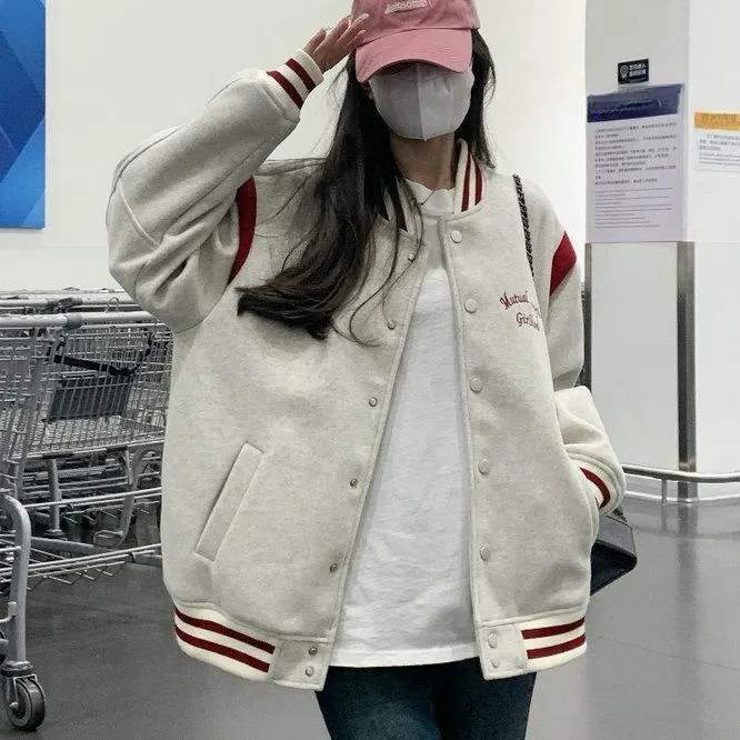 Icicofficial Baseball Jacket Women's Oat Collision Burgundy-3