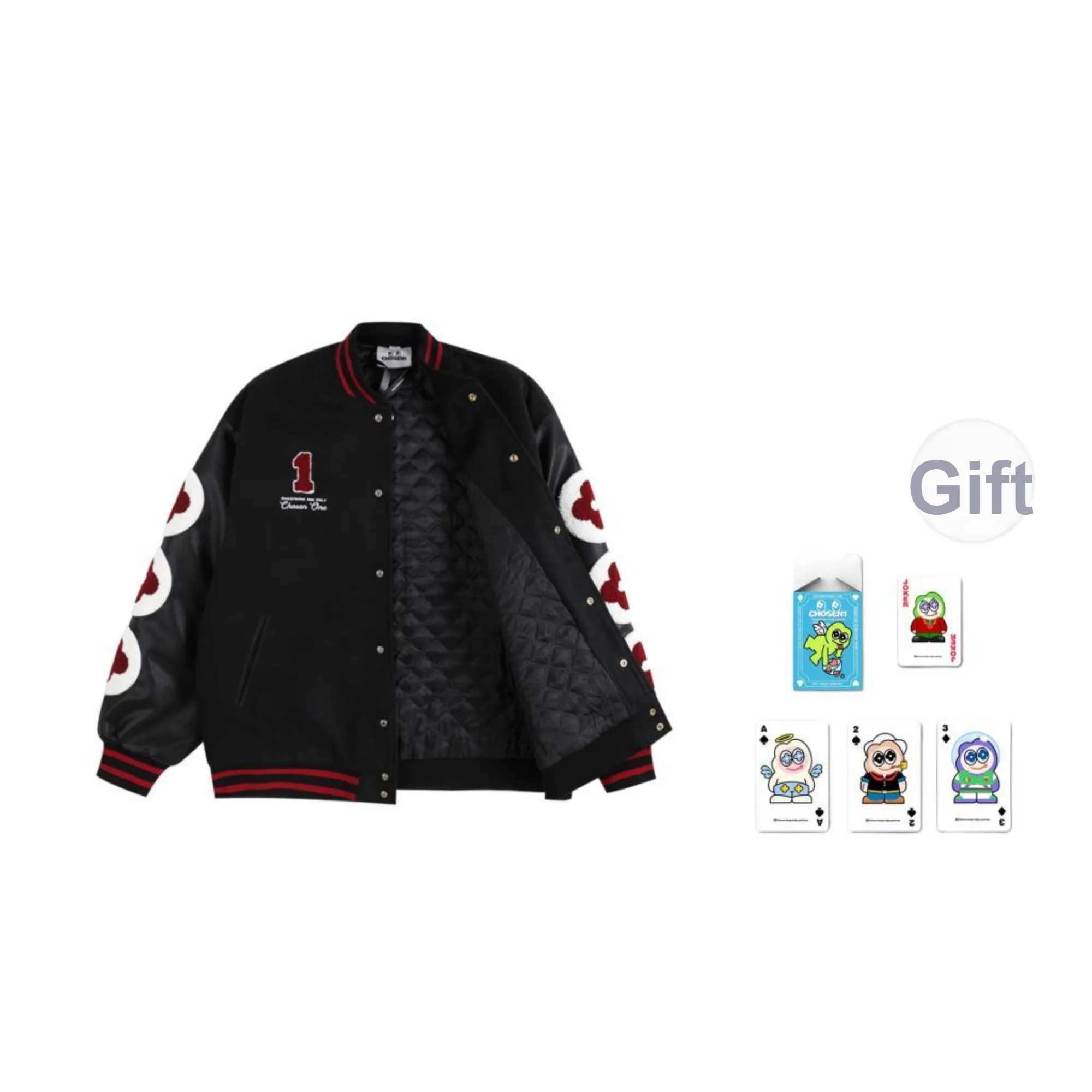 CHOSEN1 CH Small Flower Baseball Jacket Unisex Red Wine Color Scheme