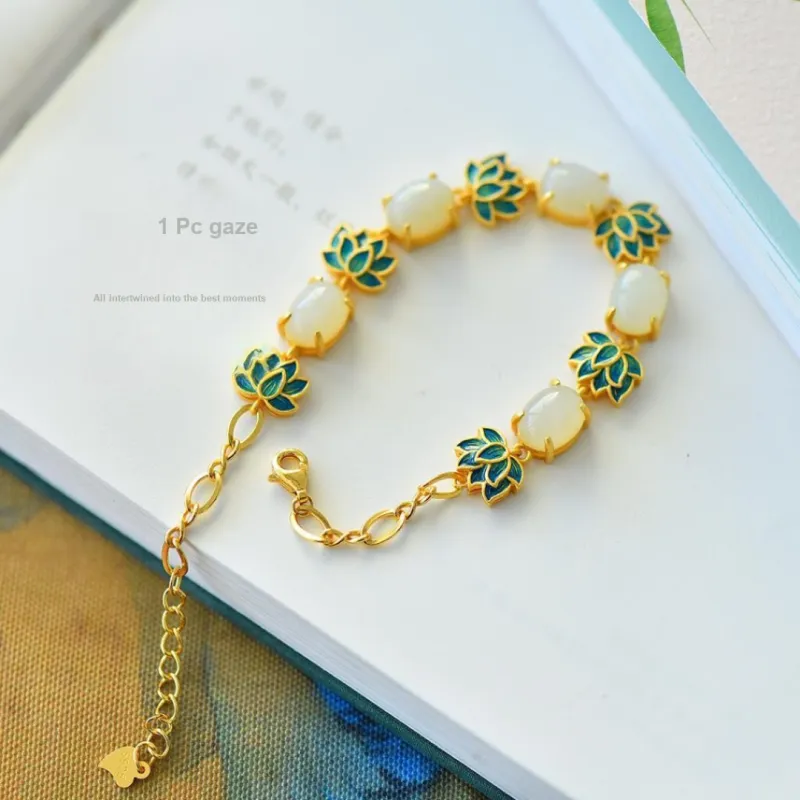 Yi Zhen Ge Hetian Jade Bracelets Women's White Jade-3