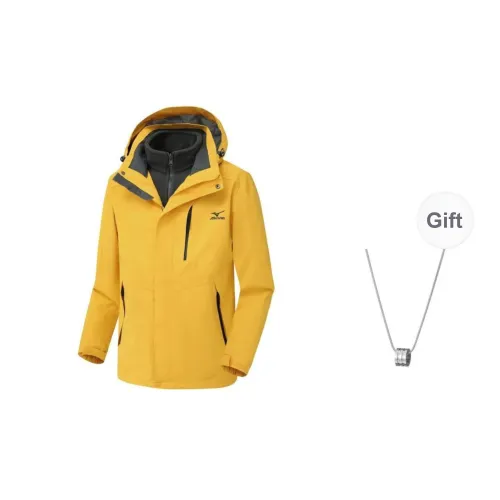 Mizuno Keep Warm From The Wind Windbreaker Jacket Men's Ginger Yellow With Free Necklaces