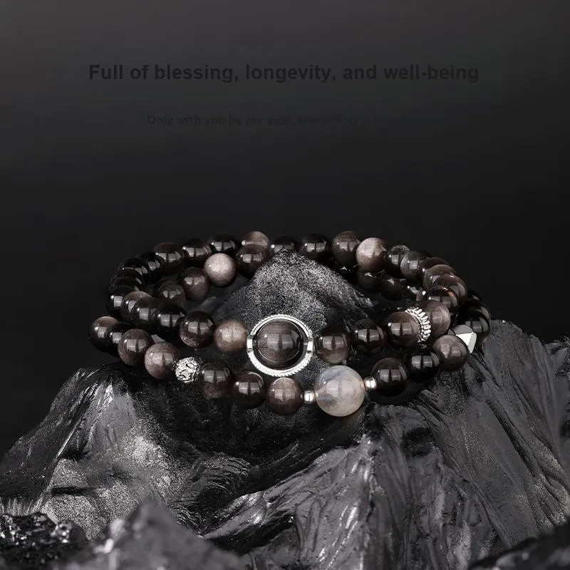 JINLIUFUJIXIANG Natural Obsidian Bracelets Unisex-2