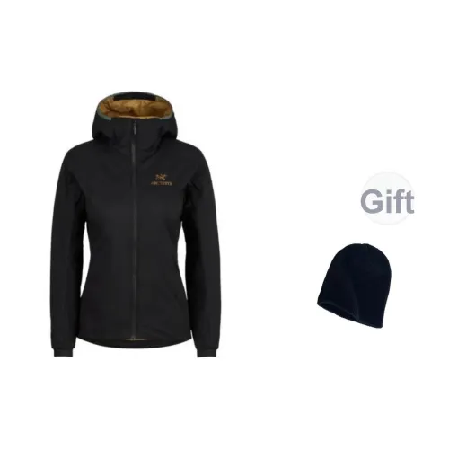 Arcteryx ATOM Пуховик Женский Черный Зеленый And Золотой В комплекте Шляпа