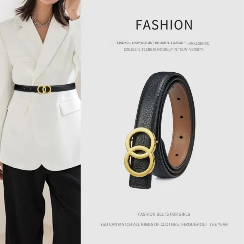 RED DRAGONFLY Fashion Korean Style Belt Top Grain Cow Leather Smooth Buckle Trimmable Belt Women's Width 2.8CM-4