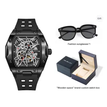 MUKUO Pioneer Collection Automatic Mechanical Movement Silicone Strap Watch Men's Watches Cut Out Dial
