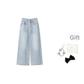 Fstudio Korean Style Elegance Luxury Streetwear Draped Straight Fit Casual Jeans Women's