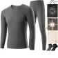 V-Neck Clothing Sets (Downpour Gray) Seamless Heat Retention/Includes 2-Pack Socks+Shopping Bag