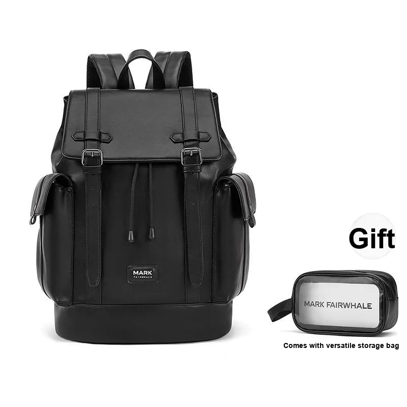 FAIRWHALE Synthetic Leather Backpack Laptop Bag Business Commute Bag Regular Men's Black