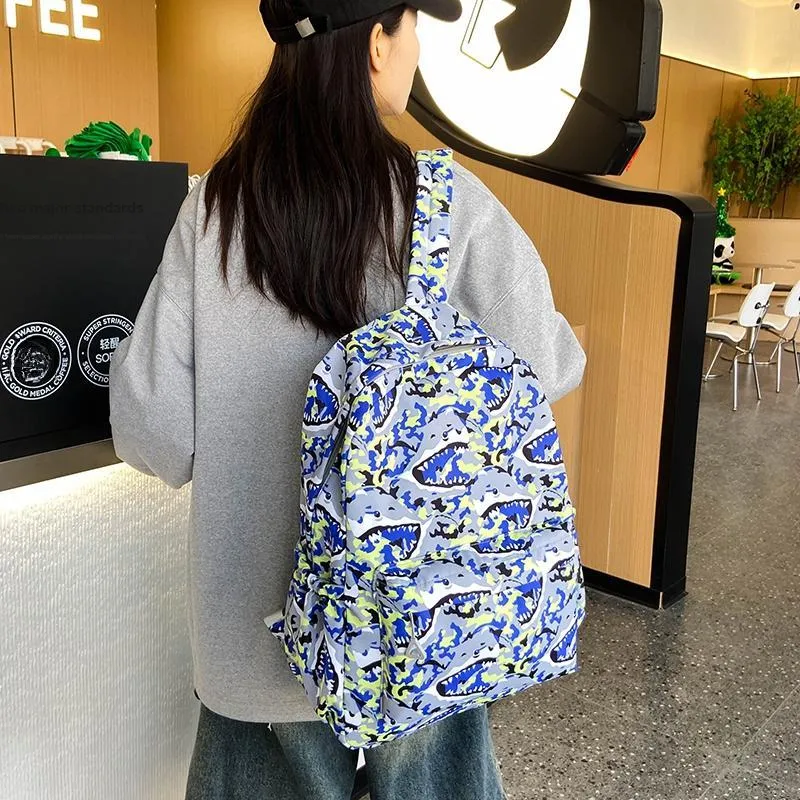 BUBM Nylon Backpack Regular Unisex Sky Blue/Navy Blue/Gray/Purple/Green-13