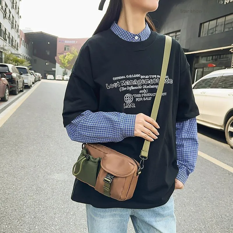 Debecca Nylon Shoulder Bag, Crossbody Bag Unisex Khaki Green/Black-2