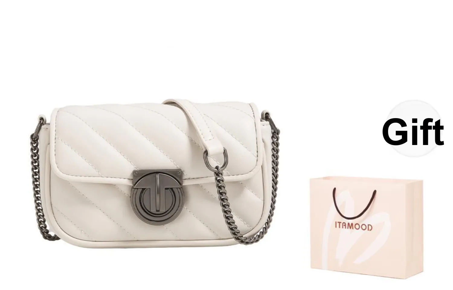 Miao Di Cow Leather Shoulder Bag, Crossbody Bag Regular Women's Milkshake White/Midnight Black/Moonlight Silver