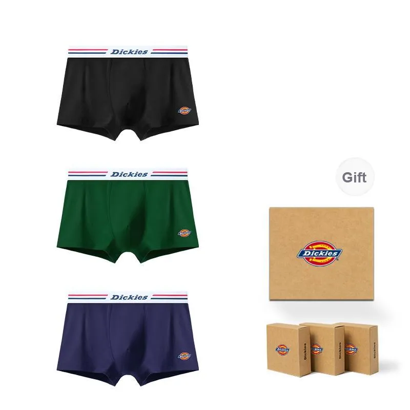 Dickies Underpants Men's Seamless Print LOGO Breathable Skin Friendly Sports Square Panty Gift Box Combo Set-1