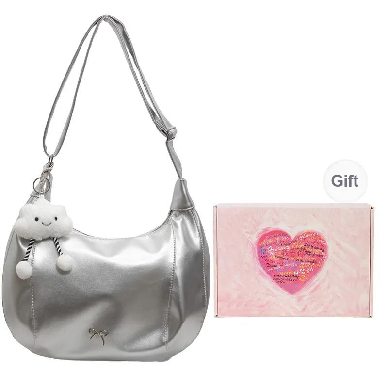 NATTY PU Shoulder Bag Large Size Women's Ecru/Silver/Black/Green-6