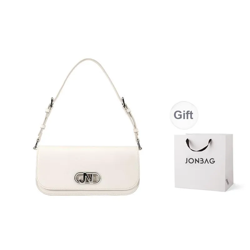 JONBAG Synthetic Leather Baguette Bag, Crossbody Bag, Shoulder Bag Medium Size Women's White/Black-0