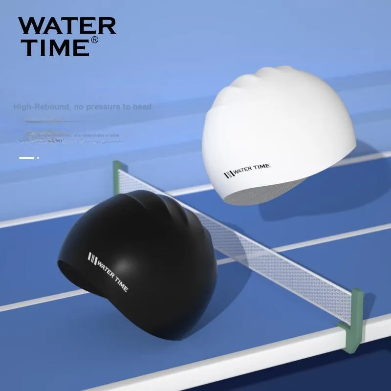 Watertime Swimming Caps Silicone Unisex One Size[Regular Short Hair/Long Hair/All] Black-5