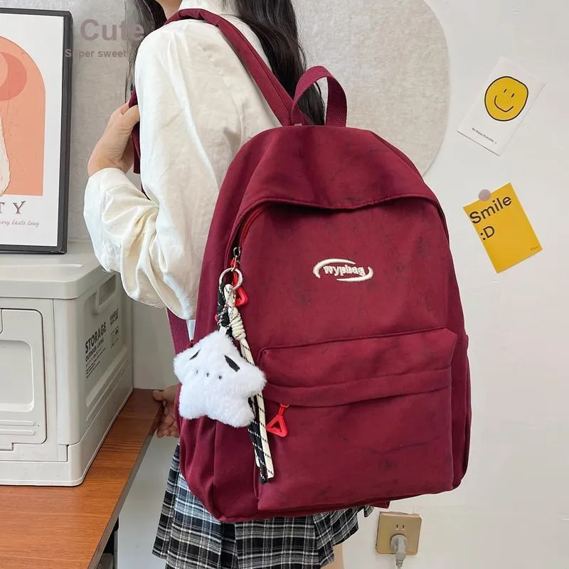 BUBM Nylon Backpack Regular Unisex White/Black/Burgundy/Blue-11