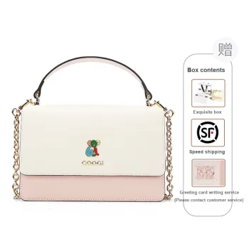 COOGI Cow Leather Handbag Crossbody Bag Medium Size Women's Light Blue/Pink