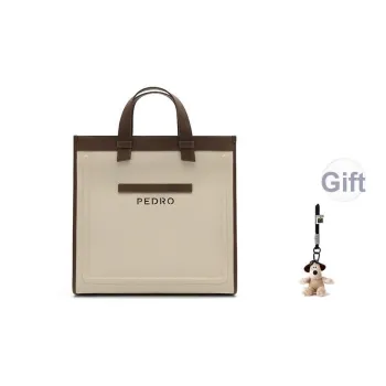 PEDRO PU Tote Handbag Men's Black/Dark Blue/Light Taupe