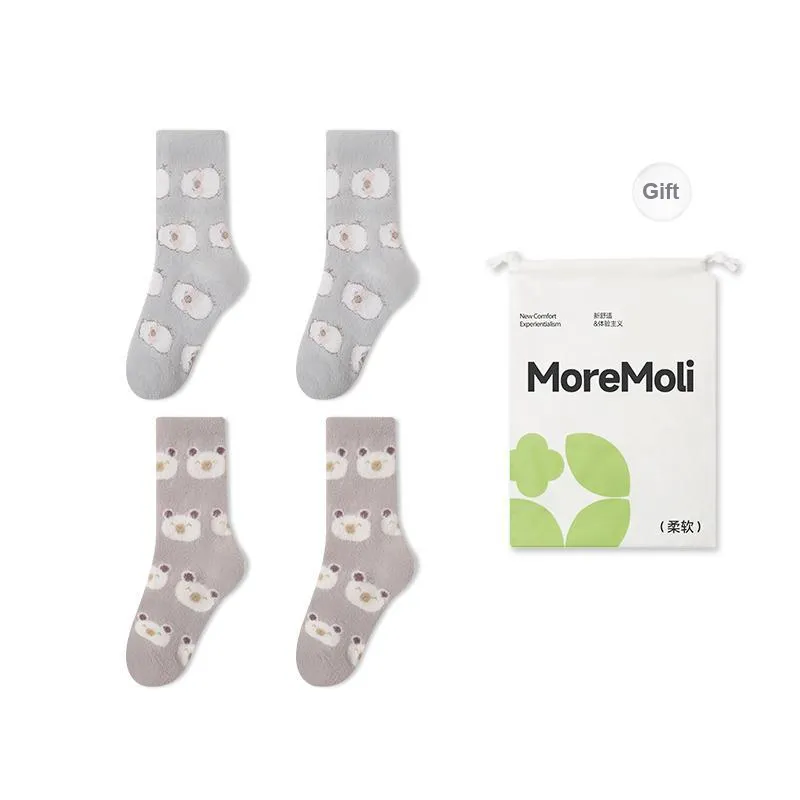 Moremoli Mid Calf Socks Women's 4 Pack Shopping Bag-3